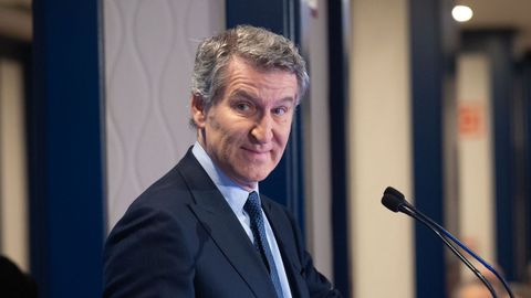 El presidente del PP, Alberto N��ez Feijoo, en un desayuno informativo en Bilbao a principios de marzo