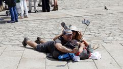 Peregrinos en la praza do Obradoiro