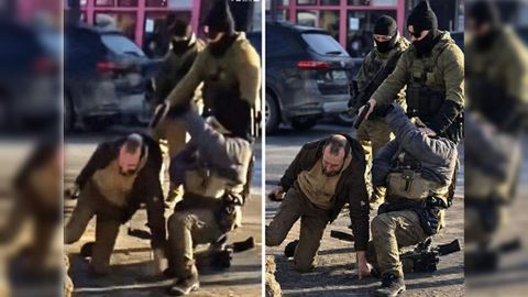 A la izquierda, captura de un v�deo en el que se observa a un agente del ICE disparando a Alex Pretti. A la derecha, una versi�n manipulada con IA, que pretende hacer creer que Pretti sac� un arma. Se puede comprobar que al agente arrodillado le falta la cabeza y tiene una pierna en una posici�n imposible.