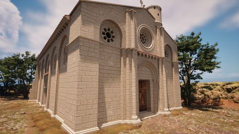 Reconstrucción virtual de la frachada de la Colegiata de Sar tal y cómo era en sus orígenes, en el siglo XIII