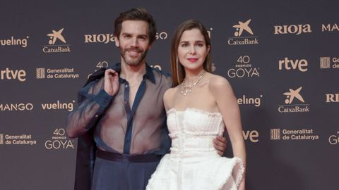 Marc Clotet y Natalia S�nchez en la alfombra roja de Los Goya. 