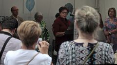 Un momento de la lectura del preg�n inaugural de la feria a cargo de Moncha Prieto