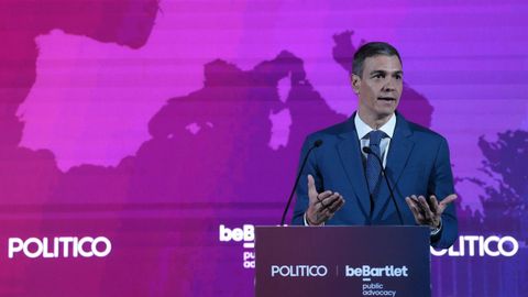 El presidente del Gobierno, Pedro S�nchez, durante su intervenci�n en el European Pulse Forum, en Barcelona,