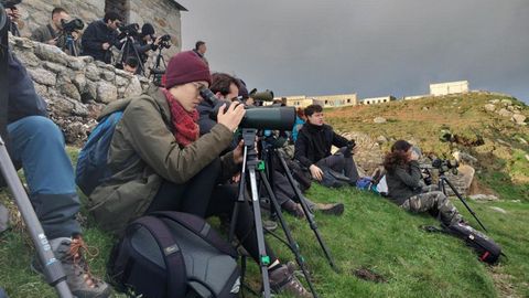 Asistentes a las jornadas pajareras durante una observación en Bares