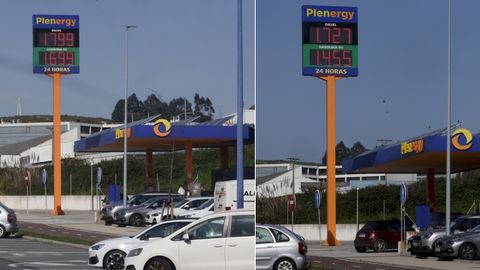 A la izquierda, el precio de los combustibles el s�bado en la estaci�n Plenergy del pol�gono de A Grela de A Coru�a. A la derecha, los precios este domingo en la misma gasolinera