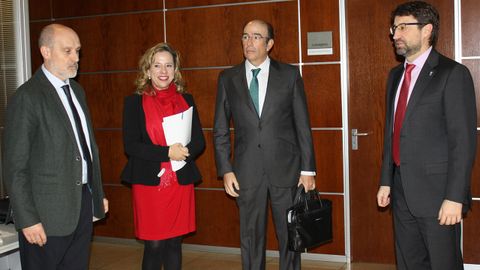 El director general de Infraestructuras de Enag�s, Claudio Rodr�guez; la directora general de Energ�a, Miner�a y Reactivaci�n, Belarmina D�az Aguado; el consejero delegado de Enag�s, Marcelino Oreja, y el consejero de Industria, Empleo y Promoci�n Econ�mica, Enrique Fern�ndez.