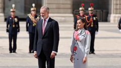 Los reyes Felipe VI y Letizia durante la recepci�n a Emmanuel Macron el pasado lunes