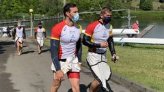 Sal Craviotto, Marcus Cooper Walz, Carlos Arvalo, Rodrigo Germade esta maana en el embalse de Trasona