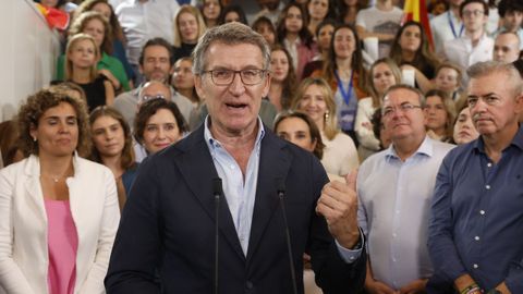 Alberto Nez Feijoo, este domingo, en la sede nacional del partido en Gnova. 