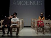 Los tres int�rpretes de la obra �Locus Amoenus� -en el centro, Miquel-.