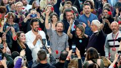 Yolanda D�az y Pablo Iglesias durante un mitin celebrado en Vigo en el 2019.