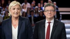 Le Pen y Mlenchon, durante un debate de la primera vuelta de las presidenciales francesas