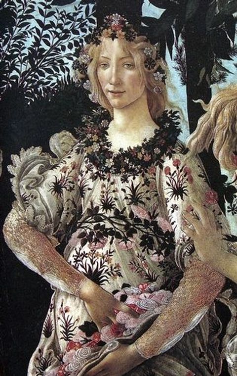 En la mitologa romana, Flora era la diosa de las flores y los jardines, representando el renacer de la vegetacin con la llegada de la primavera. Alegora de la primavera (1478-1482, fragmento), de Sandro Botticelli. Galleria degli Uffizi, Florencia