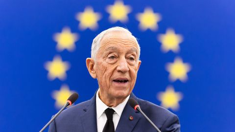 Rebelo de Sousa en una rueda de prensa en Bruselas.