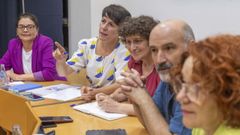 Ana Pont�n, esta ma�ana, en la sede del BNG durante la reuni�n de la Executiva nacional.