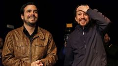 Alberto Garz�n y Pablo Iglesias, tras ratificar el acuerdo IU-Podemos