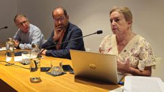 O coordinador do seminario de Lexicograf�a da RAG, Manuel Gonz�lez; o presidente da Academia, Henrique Monteagudo; e a directora deste novo Dragbil, a acad�mica Mar�a Dolores S�nchez Palomino; na presentaci�n do novo Dicionario castel�n-galego en li�a.