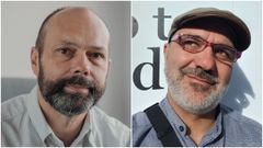 Os escritores Xes�s Fraga (Londres, 1971) e Xerardo Quinti� (Friol, 1970). 