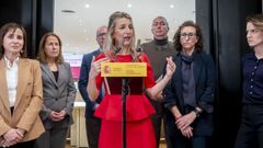 La ministra de Trabajo, Yolanda D�az, en la rueda de prensa posterior a la reuni�n con patronal y sindicatos