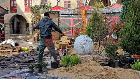 Preparativos de la decoracin navidea en Pontevedra