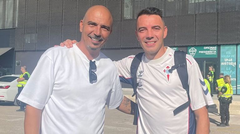 Haim Revivo y Iago Aspas, juntos tras el Elche-Celta de este domingo.