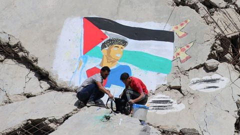 Mural de Lamine Yamal en Gaza.