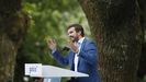 Pablo Casado en el acto del PP gallego en la carballeira de San Xusto este verano