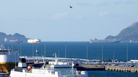 Imagen tomada el 25 de diciembre de siete cargueros fondeados en las islas C&iacute;es.