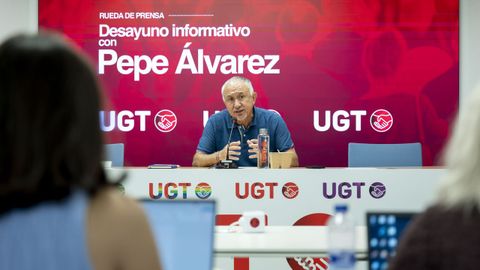 El secretario general de UGT, Pepe �lvarez, hoy en el desayuno informativo de inicio de curso celebrado en la sede central del sindicato en Madrid.