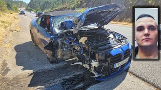Fotografa de Fermn Martnez, el conductordetenido por el accidente mortal de O Rosal, sobre otra imagen delBMW que conduca
