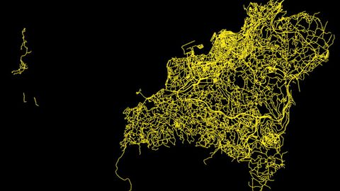 Todas las venas y arterias de Vigo.Calles, carreteras y caminos de Vigo y las islas Cíes, creada con City Roads