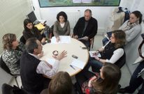 Imagen de archivo de una reuni�n de direcci�n de la firma con trabajadores, sindicato y Concello. 