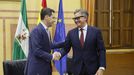 El candidato a la investidura y l�der de los populares andaluces, Juanma Moreno, y el l�der de Vox en la comunidad, Manuel Gavira.