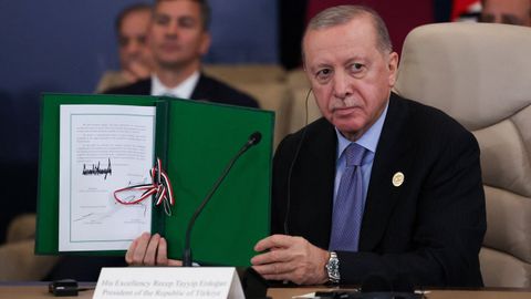 El jefe de Estado de Turquía, Recep Tayyip Erdogan, tras la firma del acuerdo