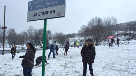 Foto de archivo de una nevada en el municipio de A Lama, el nico punto de la comarca de Pontevedra donde es relativamente habitual esta precipitacin. 