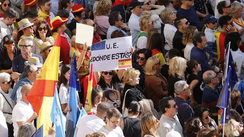 Una pancarta en una protesta en Alicante, pidiendo respuestas a la Unin Europea