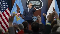 Pete Hegseth, secretario de Defensa de Estados Unidos, en una reciente rueda de prensa.