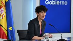 La ministra de Inclusi�n, Seguridad Social y Migraciones y portavoz del Gobierno, Elma Saiz, este martes tras el Consejo de Ministros