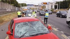Polic�a Local y Guardia Civil en el lugar del accidente ocurrido este lunes en Alfonso Molina