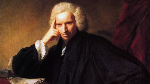 El escritor Laurence Sterne, retratado al &oacute;leo por el pintor sir Joshua Reynolds en 1760