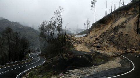 El derrumbe tuvo lugar en el tramo de la carretera que baja hacia el Sil desde el pueblo de Lorn�s