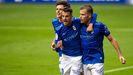 Sangalli, Tejera y ortuo celebran el 1-0 al Mirands