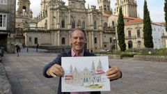 Xos� Baqueiro con una de las acuarelas del libro que se presenta este martes