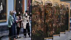 El biombo muestra por un lado la conquista de Tenochtitl�n y por el otro, la ciudad de M�xico