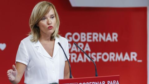 Pilar Alegr�a durante una rueda de prensa en Ferraz