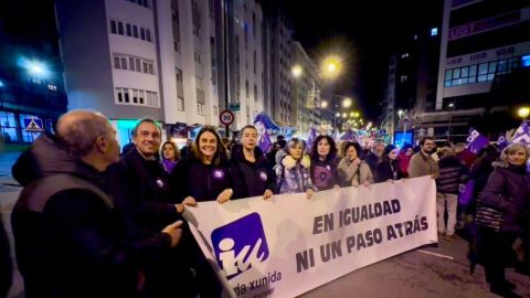 Miembros de IU en la manifestacin de Avils del 25N