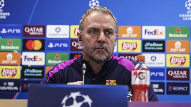 Hansi Flick, durante la rueda de prensa previa al Barcelona - Newcastle de Champions League.