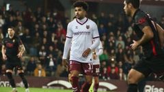 Derik Osede, en su vuelta a los terrenos de juego con el Pontevedra frente al Mallorca