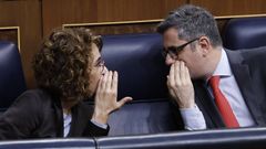 La vicepresidenta del Gobierno, Mara Jess Montero y el ministro de la Presidencia, Flix Bolaos, durante una sesin de control al Ejecutivo.