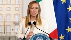 La primera ministra de Italia, Giorgia Meloni, durante su encuentro con su hom&oacute;logo portugu&eacute;s, Lu&iacute;s Montenegro, el pasado 20 de julio en Roma.
